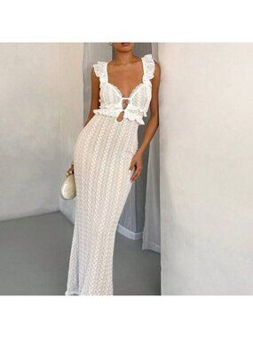White Elegant Women's Sexy Off-Shoulder Crochet Dress